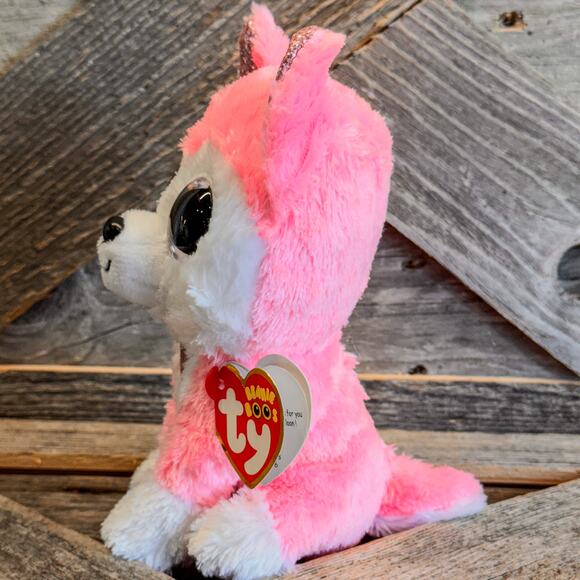 NWT-2021 Ty Beanie Boos "Hunk" the Pink & White Valentine Husky, 6", TySilk - Picture 4 of 6